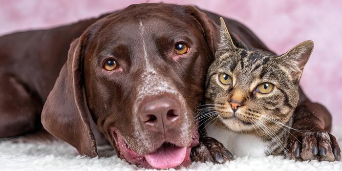 Happy dog and cat safe from harmful chemicals for pest control.
